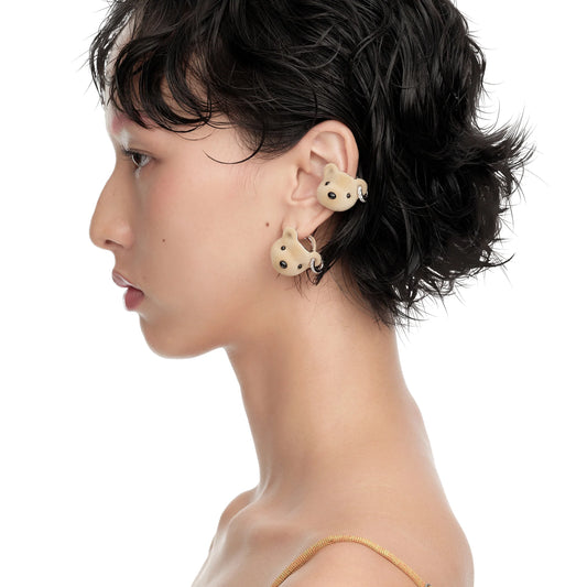 Paradise / Flocked Bear Head Earring