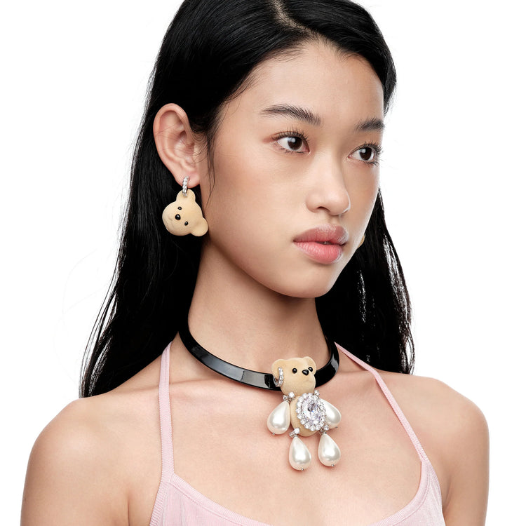 Paradise / Flocked Bear Head Gemstone Earring