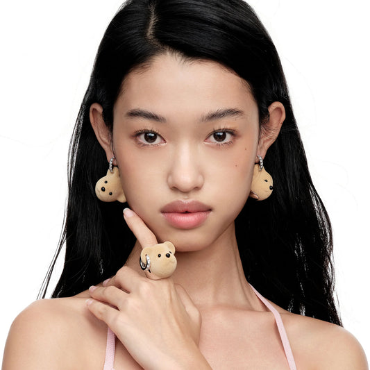 Paradise / Flocked Bear Head Ring