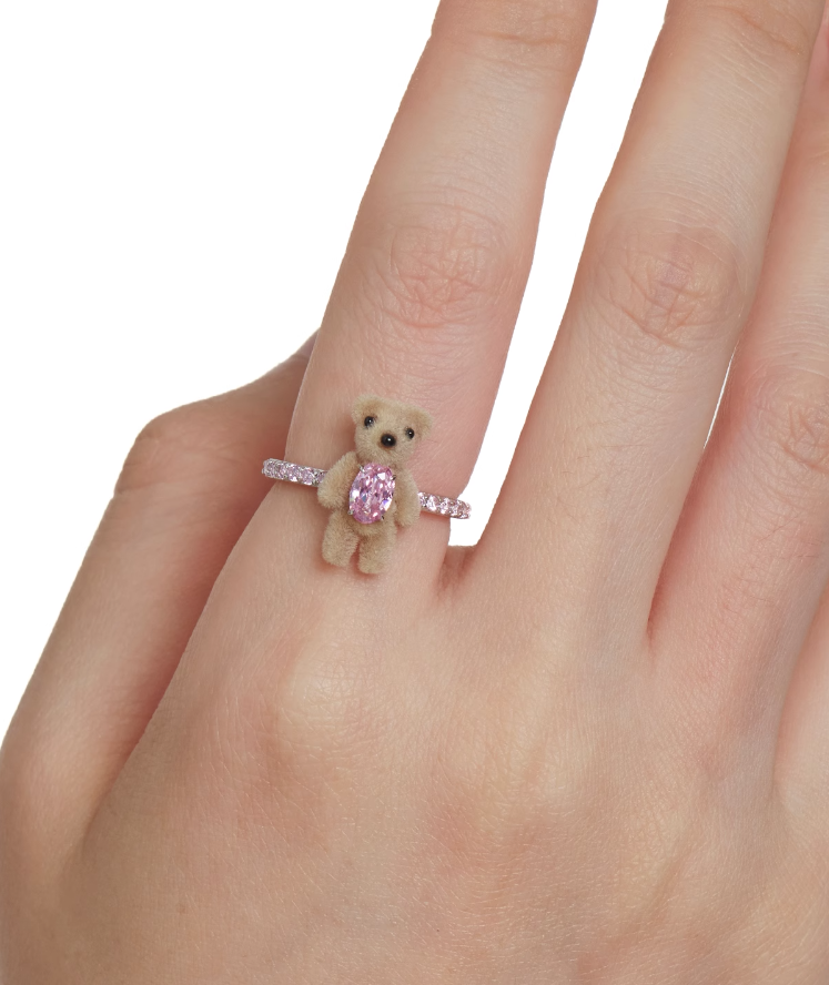 Paradise / Flocked Mini Bear Gemstone Ring