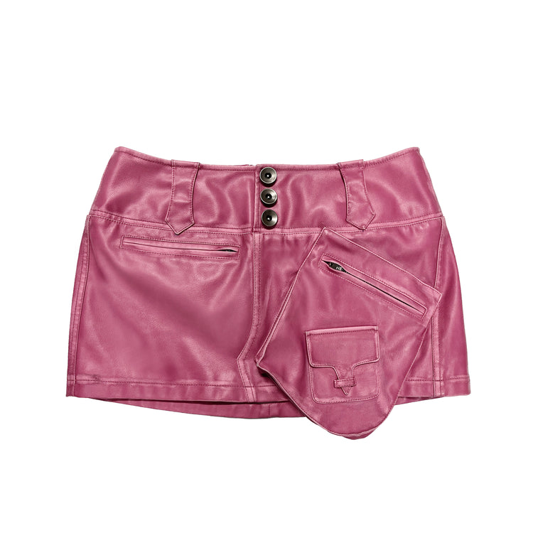 Pink Three-dimensional Pocketed Ultra-short Leather Skirt