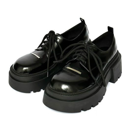 Surface Temperature Series Black Thick-Sole Derby Shoes