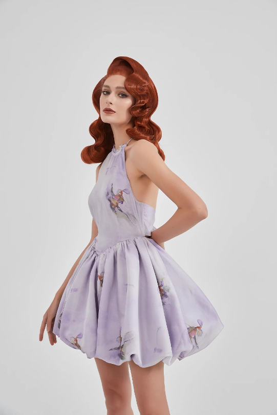 Wash Painting Of Iris Flower Halter Skirt