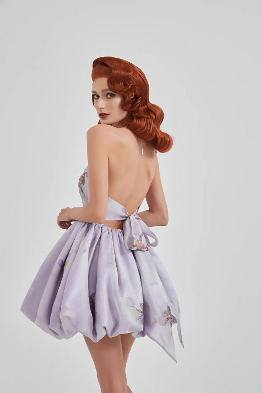 Wash Painting Of Iris Flower Halter Skirt