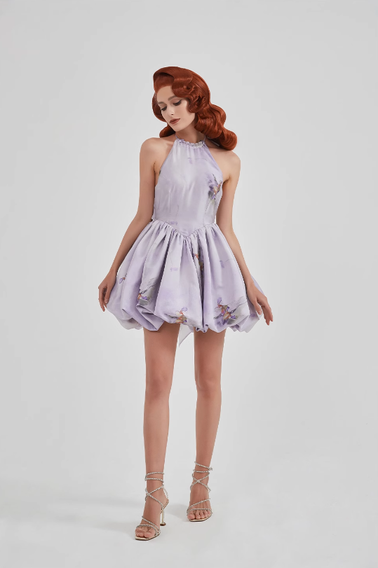 Wash Painting Of Iris Flower Halter Skirt
