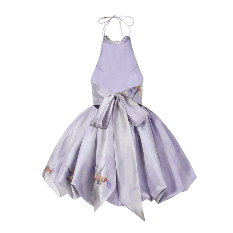 Wash Painting Of Iris Flower Halter Skirt