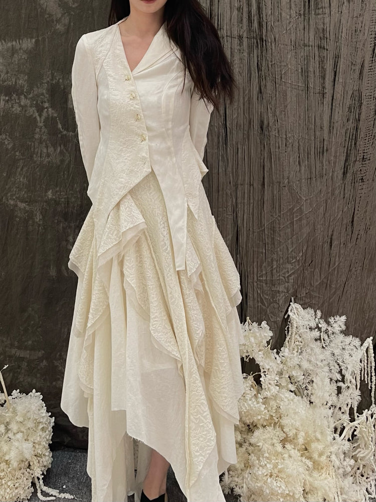 White Diagonal Collar Seamed Shirt