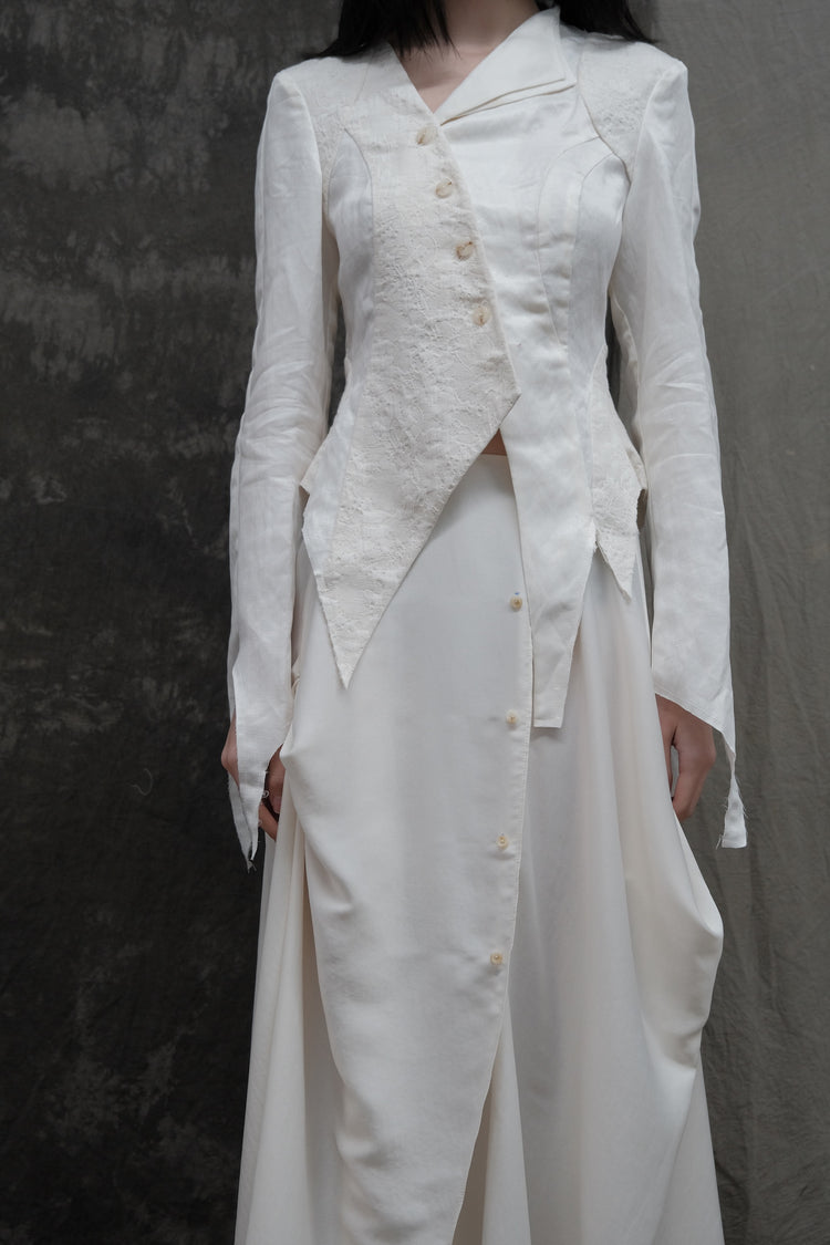 White Drape Mid-length Skirt With Button