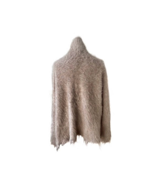 Destroyed-edge Camel-colored Long-sleeve Sweater