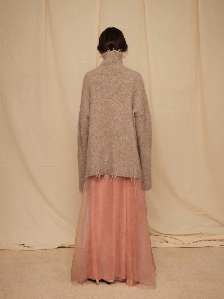 Destroyed-edge Camel-colored Long-sleeve Sweater