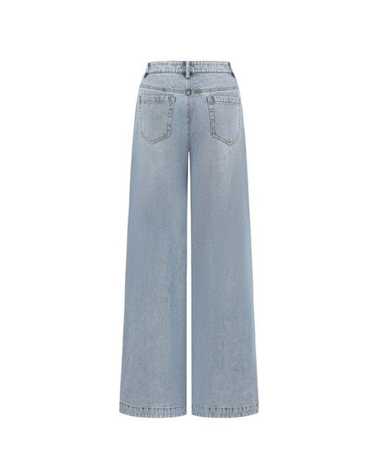 Blue Distressed Wide-leg Jeans