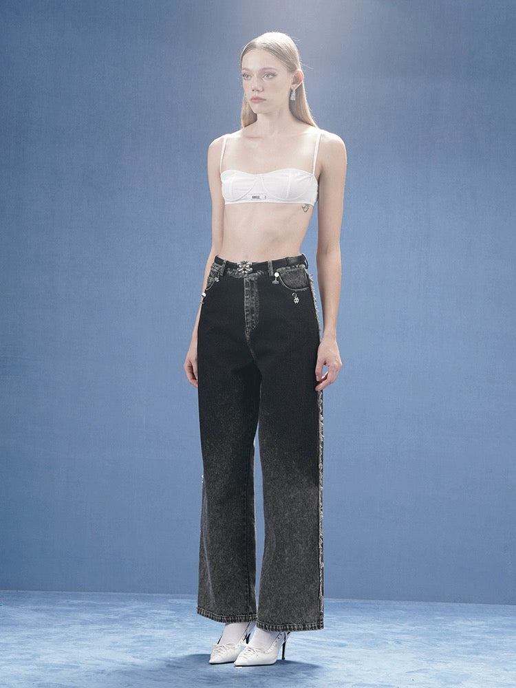 Gray-black Gradient Straight-leg Jeans