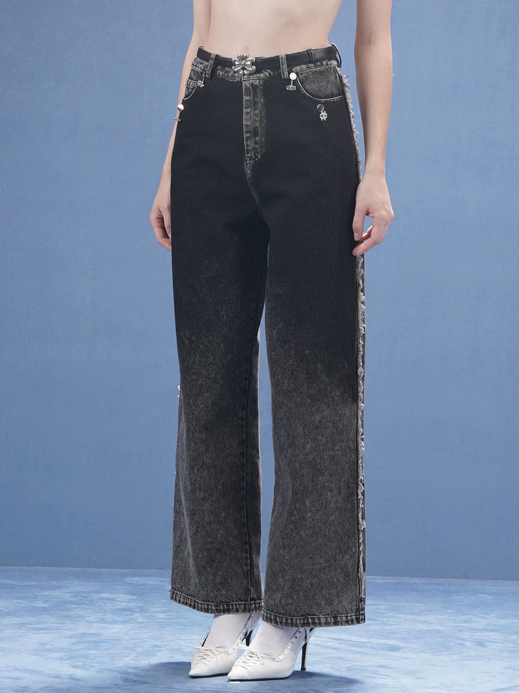 Gray-black Gradient Straight-leg Jeans