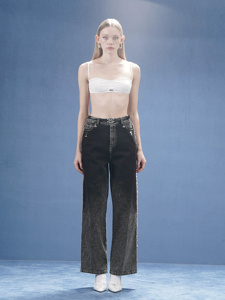 Gray-black Gradient Straight-leg Jeans
