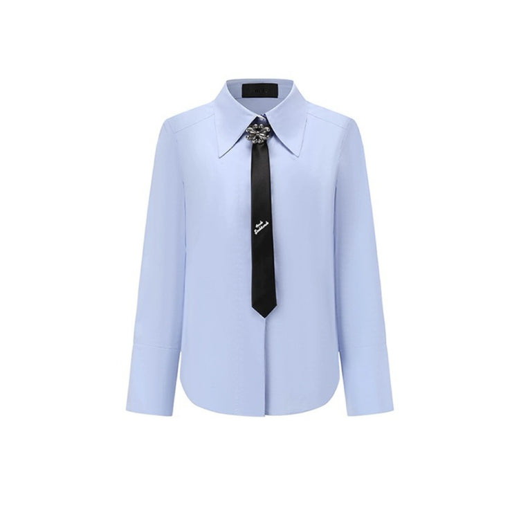 Silver Letter-printed Tie Collegiate-style Blue Shirt