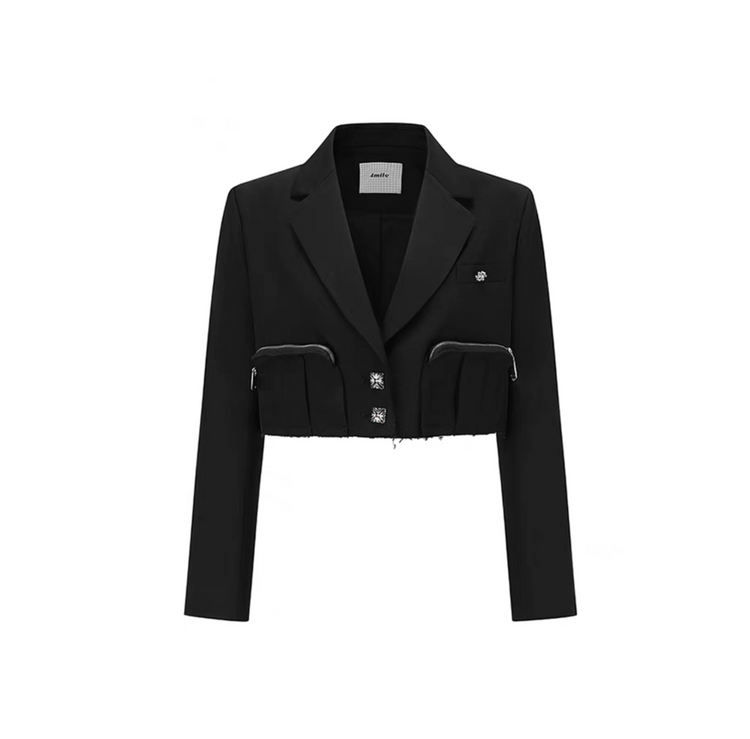 Black Three-dimensional Zipper Pocket Short Suit