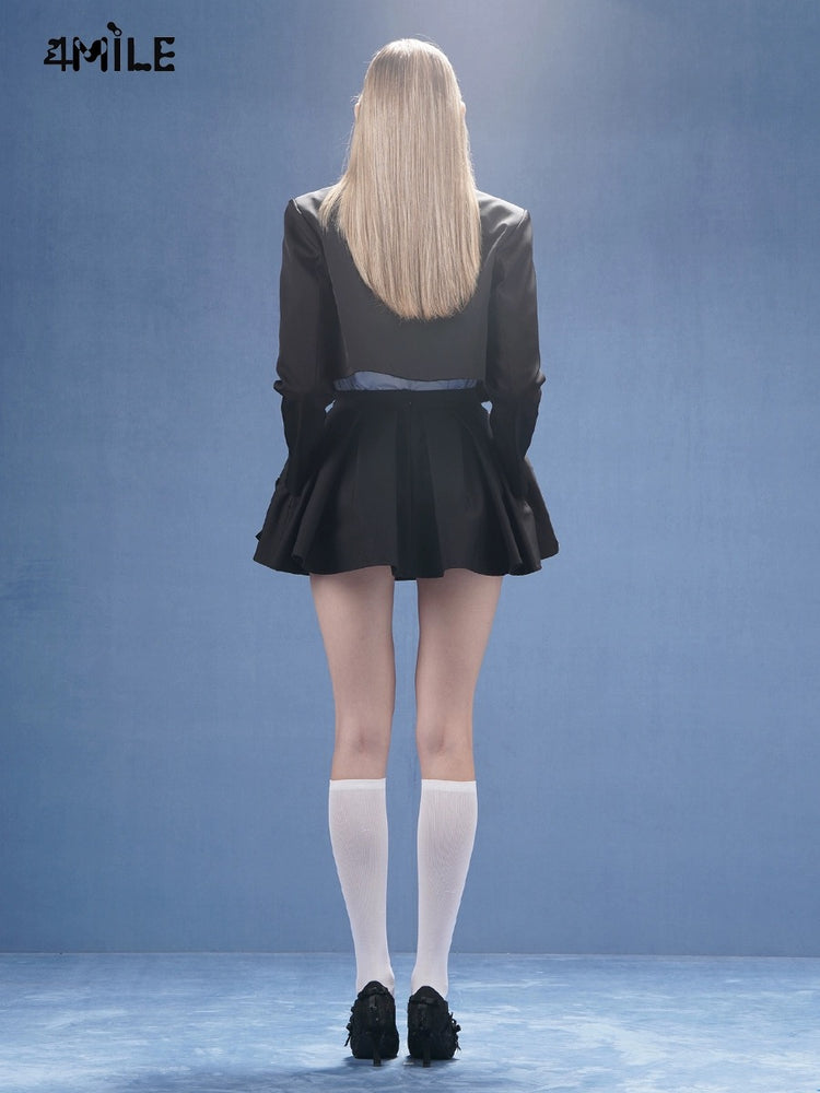 Black Three-dimensional Zipper Pocket Short Suit