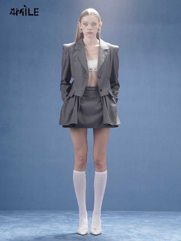 Grey Hollow-out Two-piece Bow Blazer