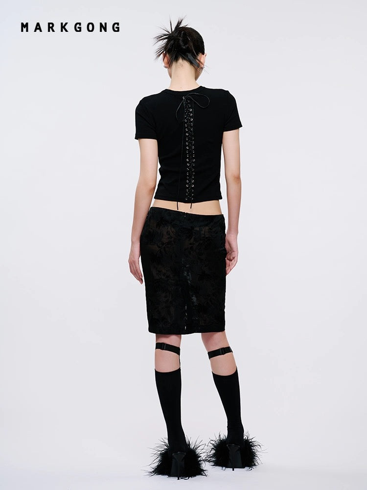 Lace-up Adorned Knit Top
