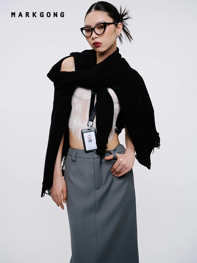 Black Oversized Distressed Knit Cardigan