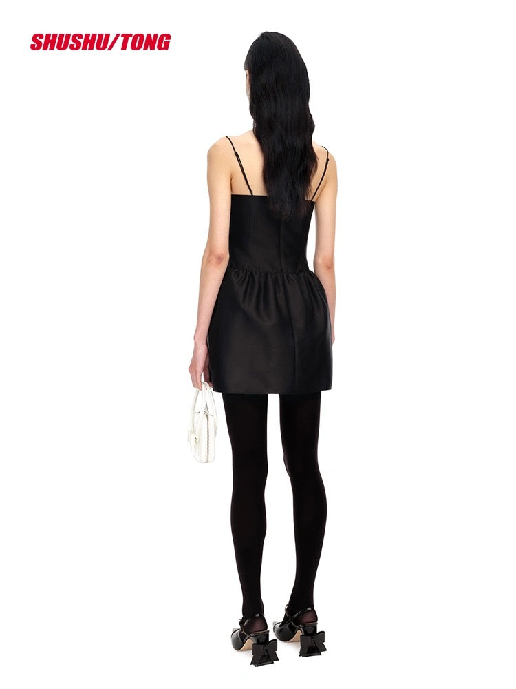 Black Bow Twill Minidress
