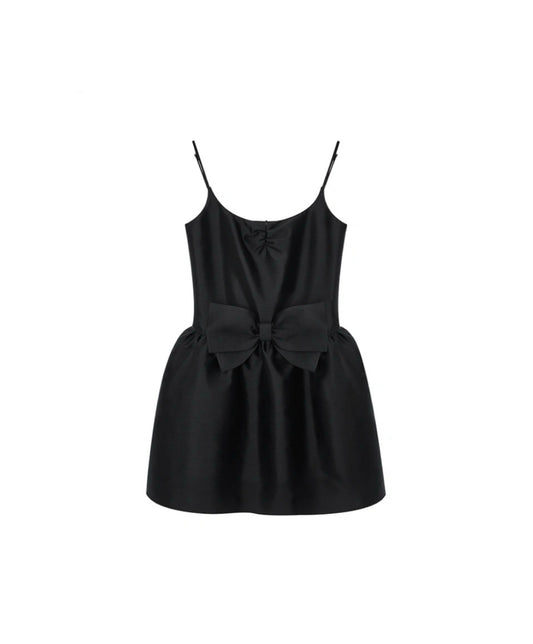 Black Bow Twill Minidress