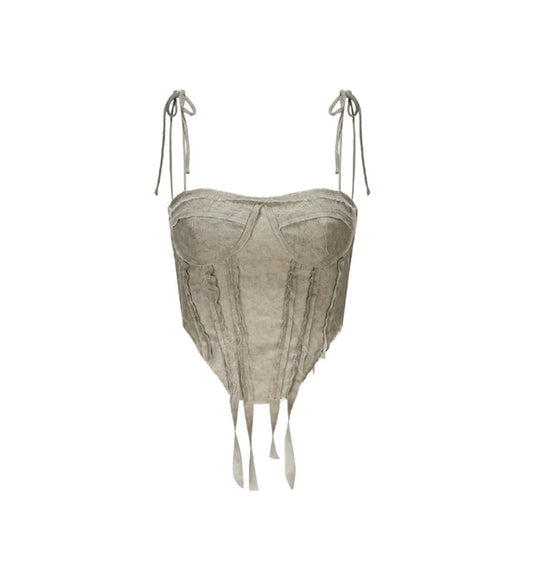 Grayish Green Deconstructed Knotted Strap Tank Top