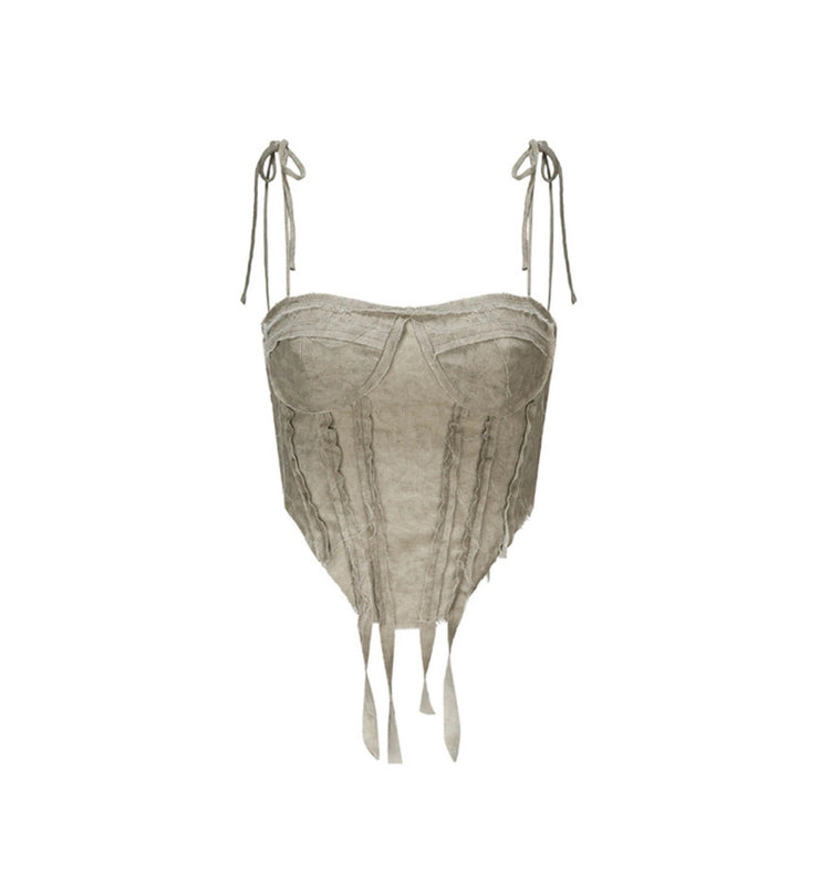 Grayish Green Deconstructed Knotted Strap Tank Top