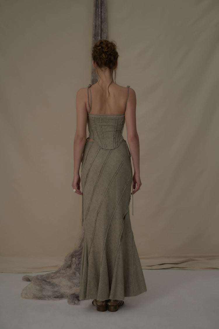 Gray-green Asymmetrical Striped Mermaid Skirt