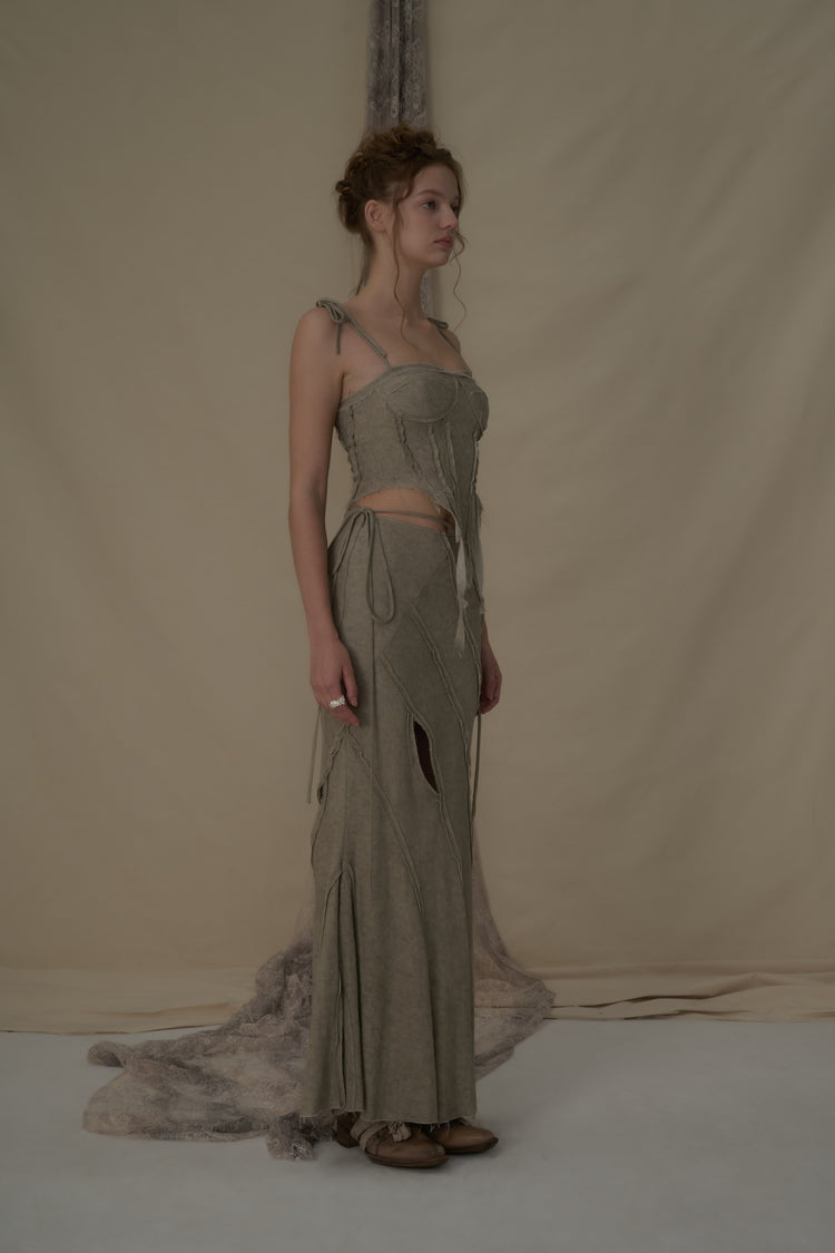 Gray-green Asymmetrical Striped Mermaid Skirt