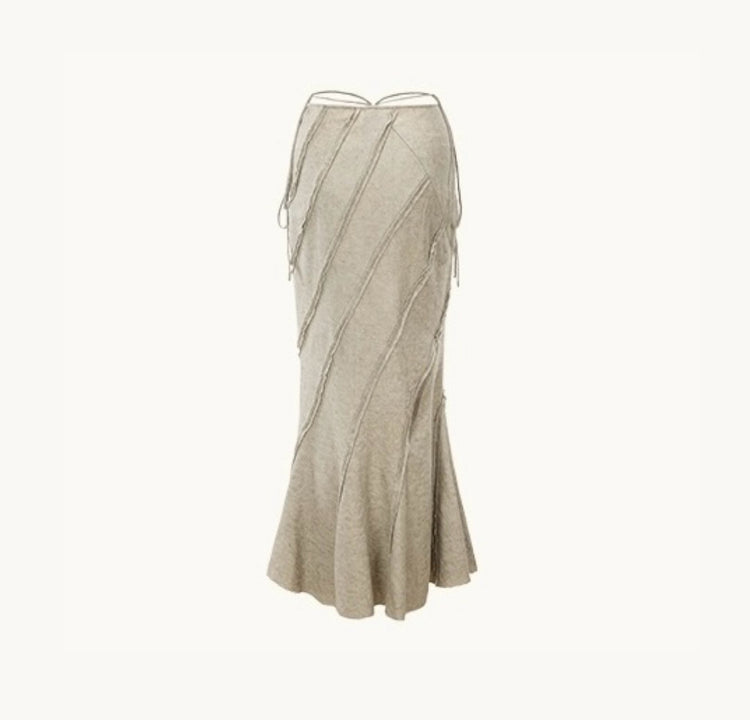 Gray-green Asymmetrical Striped Mermaid Skirt