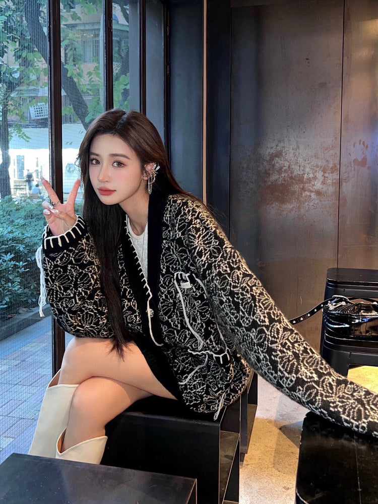 Black Abstract Pattern Totem Cardigan