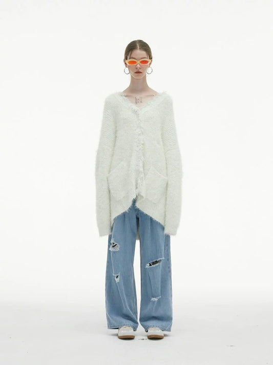 Ice Cream-colored Wheat Ear Fringe Cardigan