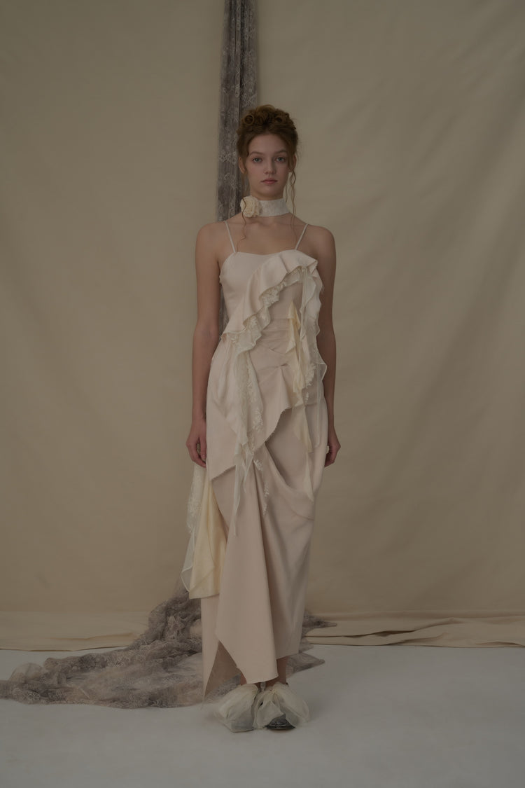 Beige Deconstructed Flutter Piece Camisole Long Dress