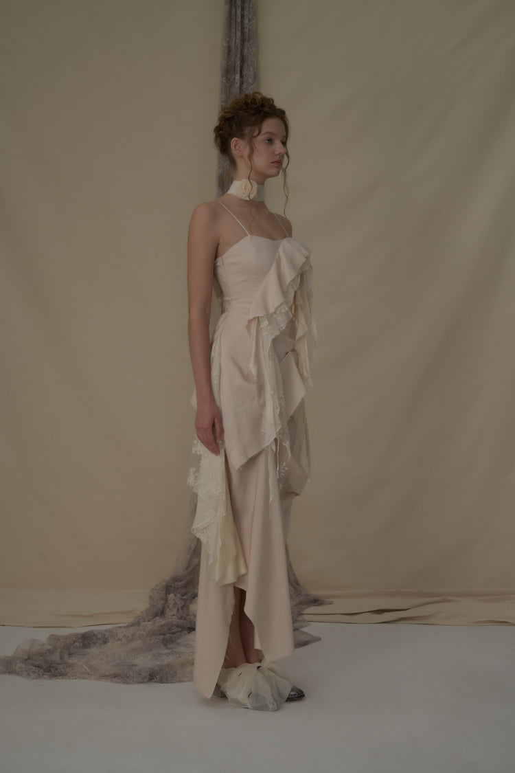 Beige Deconstructed Flutter Piece Camisole Long Dress
