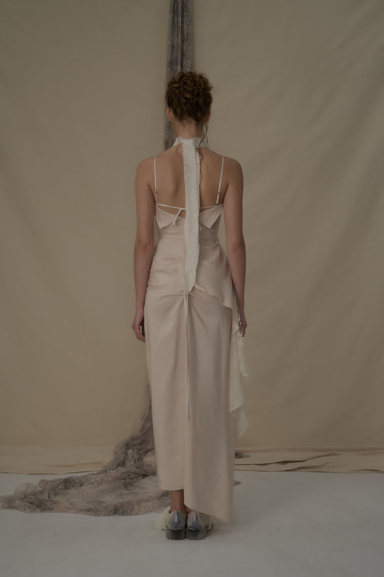 Beige Deconstructed Flutter Piece Camisole Long Dress