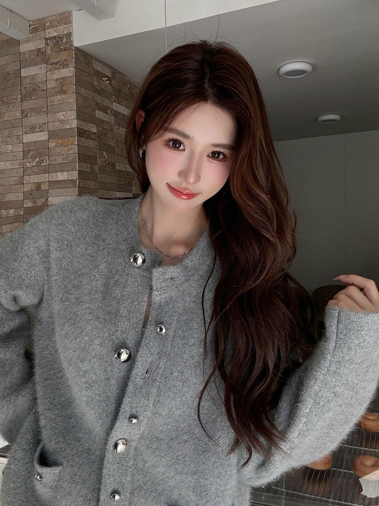 Silver-button Raccoon Fur Cardigan