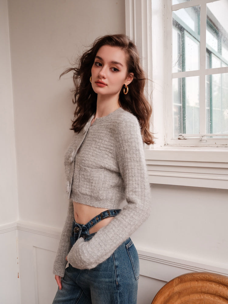 Three-dimensional Floral Knit Cardigan