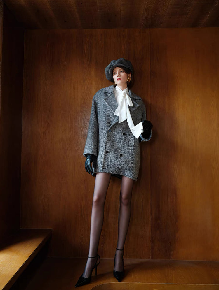 Retro Herringbone Silhouette Coat