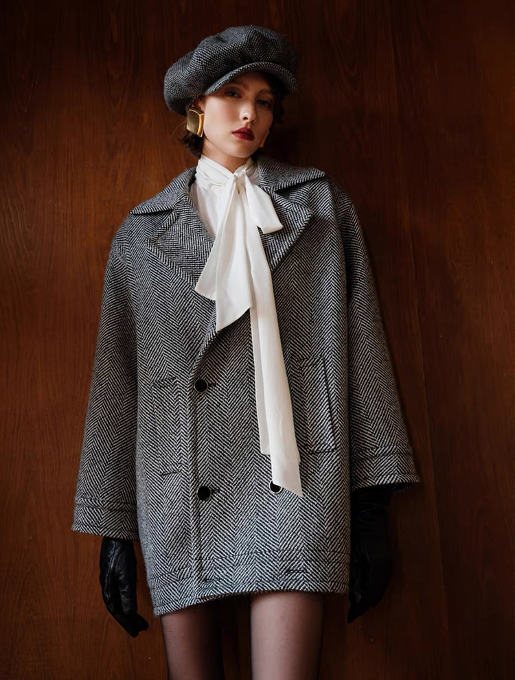 Retro Herringbone Silhouette Coat