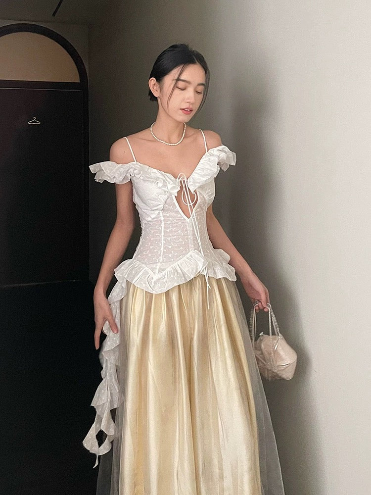 White Lace-up Ruched Top