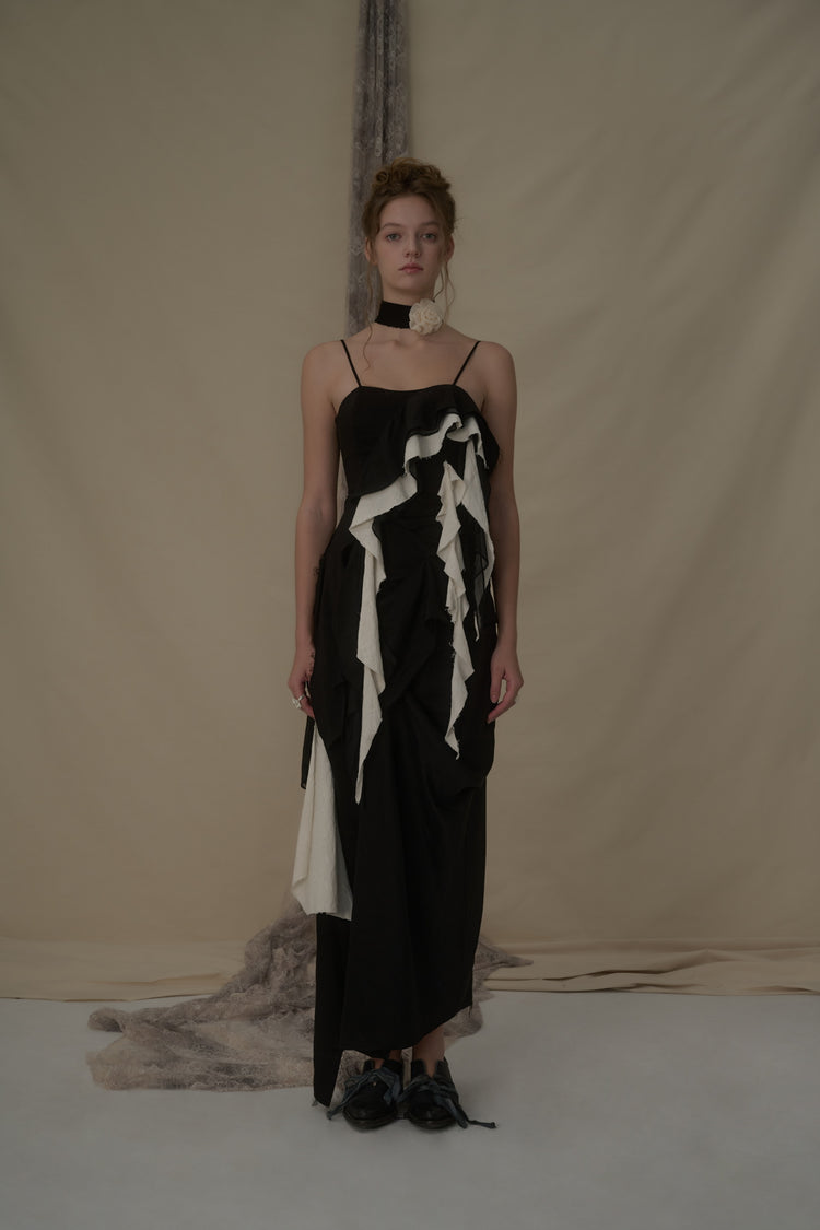 Black And White Deconstructed Flutter Piece Camisole Long Dress