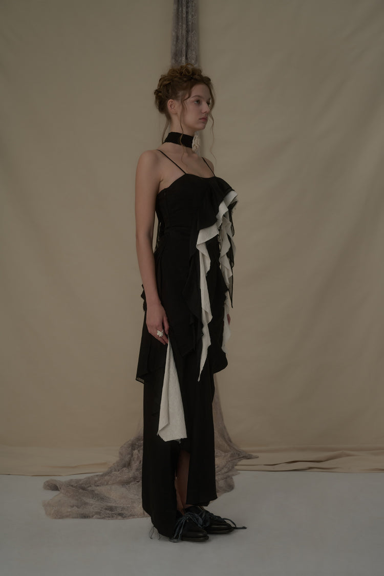 Black And White Deconstructed Flutter Piece Camisole Long Dress