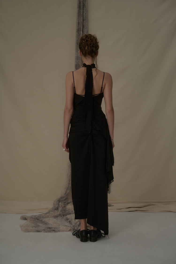 Black And White Deconstructed Flutter Piece Camisole Long Dress