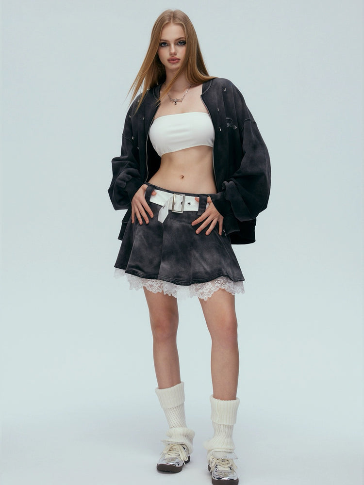 Belted Faux Two-piece Pleated Skirt