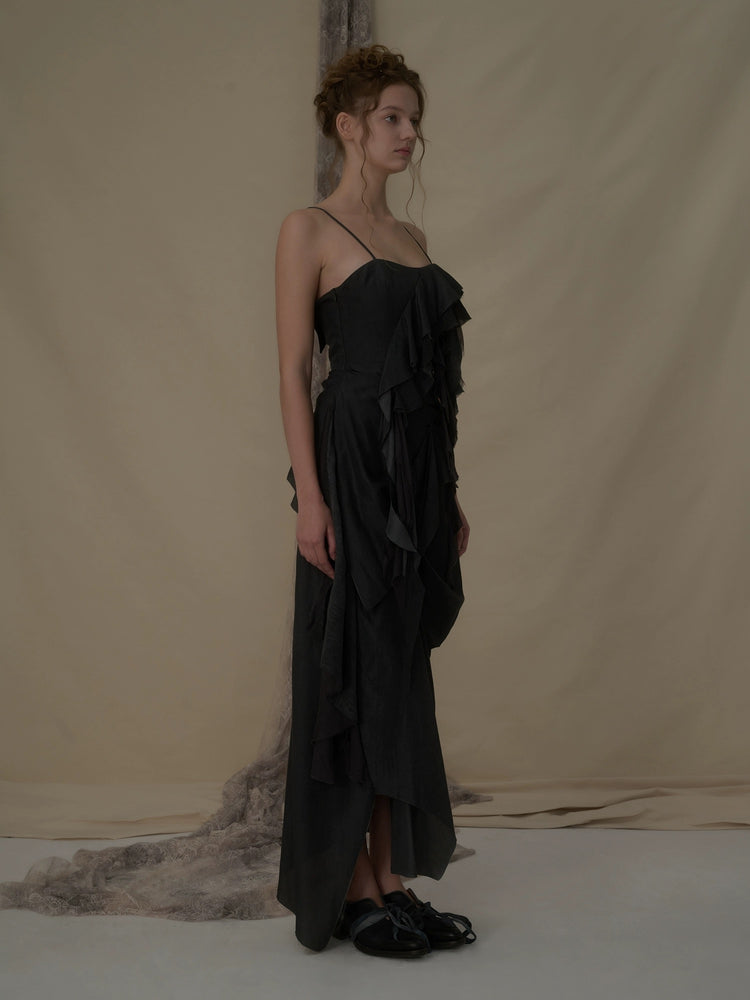 Grey Deconstructed Flutter Piece Camisole Long Dress