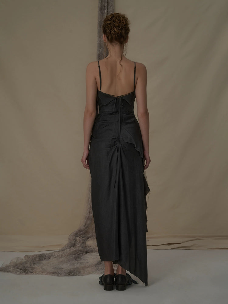 Grey Deconstructed Flutter Piece Camisole Long Dress