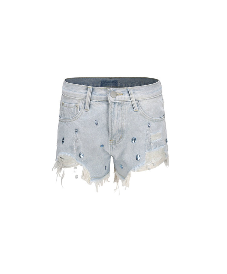 Diamond Beaded Denim Shorts