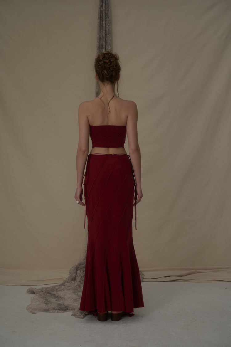 Red Asymmetrical Striped Mermaid Skirt