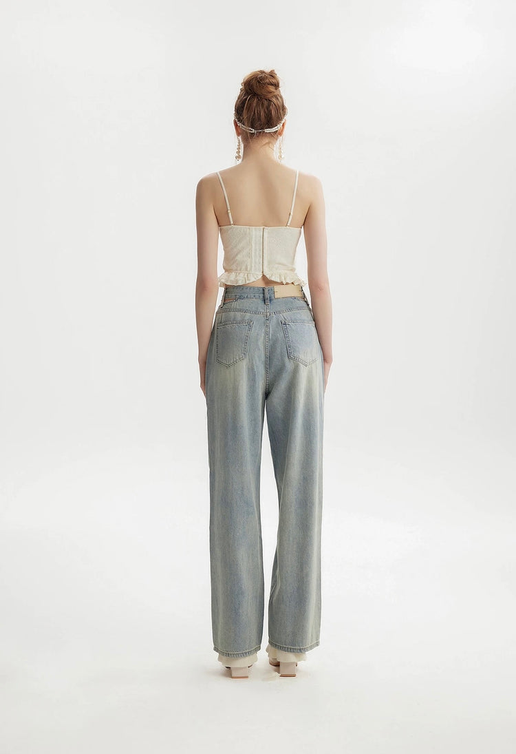 Pearl Chain Decorated Ruched Camisole